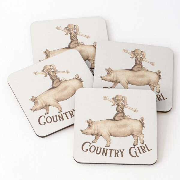 Item preview, COUNTRY Girl, Little Girl Riding on a Pig, Hog Illustration designed and sold by JoyfulWhimsy.