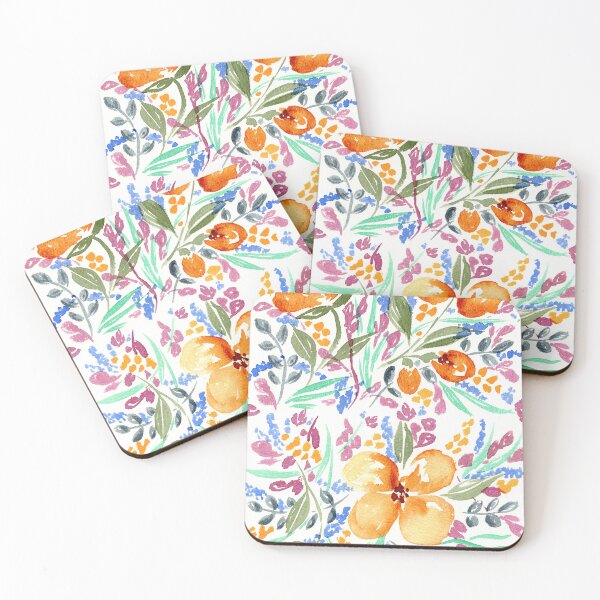 Item preview, Watercolor Floral Garden Golden Blue And Dusty Pink  designed and sold by Irina Sztukowski.