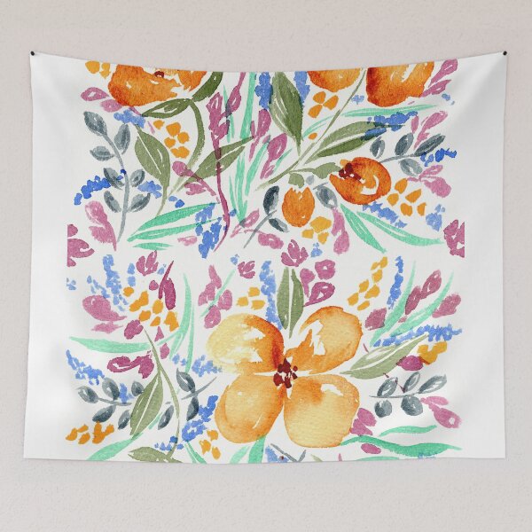 Item preview, Watercolor Floral Garden Golden Blue And Dusty Pink  designed and sold by Irina Sztukowski.