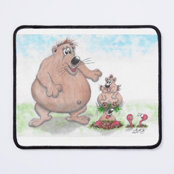 Item preview, Cartoon mole eyeing up worms pops up under baby bear designed and sold by Richard Fettes.