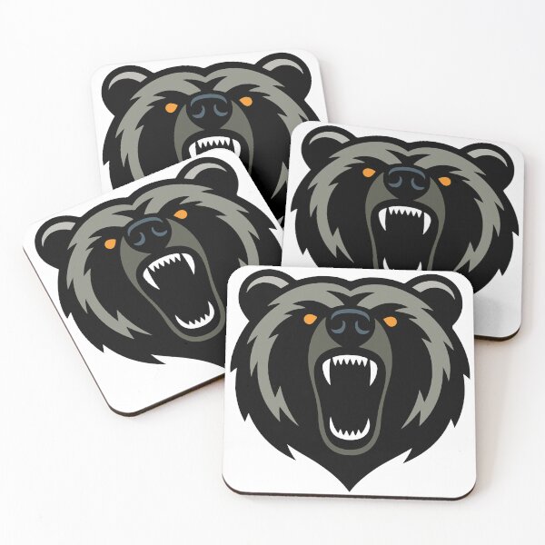 Item preview, Fierce Bear Head Vector illustration Black and Gray Silhouette with Roaring Mouth, Sharp Teeth, and Orange Eyes designed and sold by AtonuHaque.