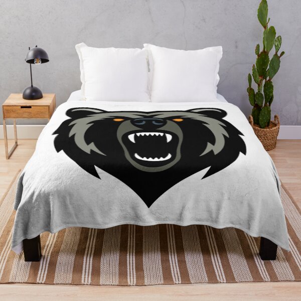 Item preview, Fierce Bear Head Vector illustration Black and Gray Silhouette with Roaring Mouth, Sharp Teeth, and Orange Eyes designed and sold by AtonuHaque.