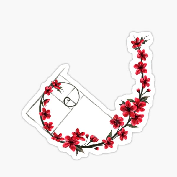Item preview, Fibonacci Red Cherry Blossom Sakura Flower branch illustration designed and sold by Scarlet Swan.