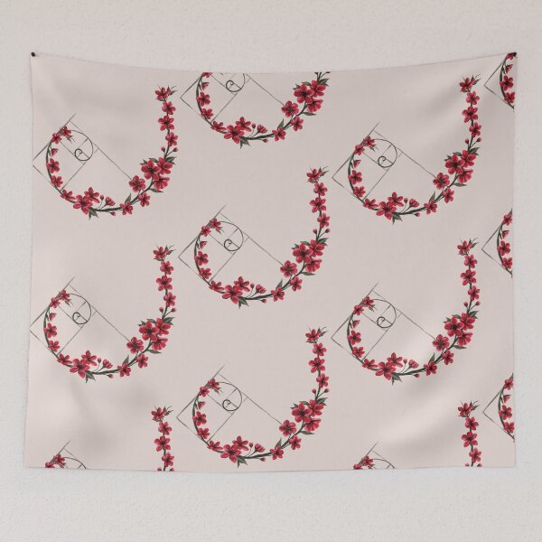 Item preview, Fibonacci Red Cherry Blossom Sakura Flower branch illustration designed and sold by Scarlet Swan.