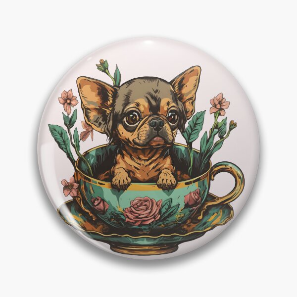 Item preview, Tiny Chihuahua in Vintage Teacup – Floral Dog Art for Chihuahua Lovers designed and sold by EmeraldeaArt.