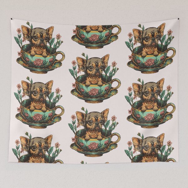 Item preview, Tiny Chihuahua in Vintage Teacup – Floral Dog Art for Chihuahua Lovers designed and sold by EmeraldeaArt.