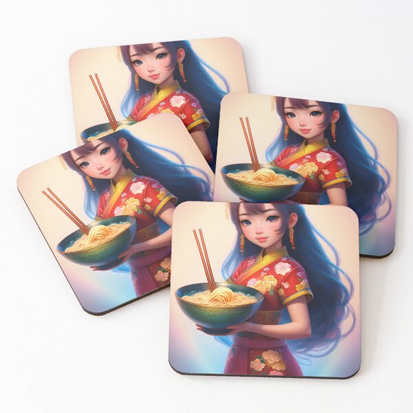 Item preview, Chinese anime girl eating ramen  designed and sold by CosmoDigitally.