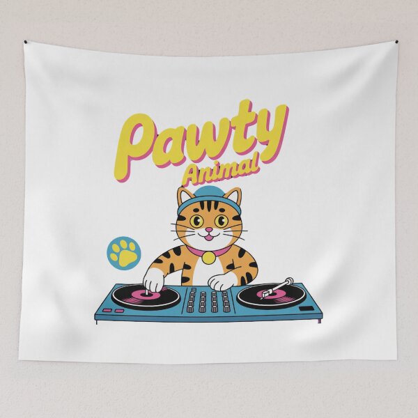 Item preview, Pawty Animal – Funny DJ Cat Party Cartoon designed and sold by ArtByYunus.