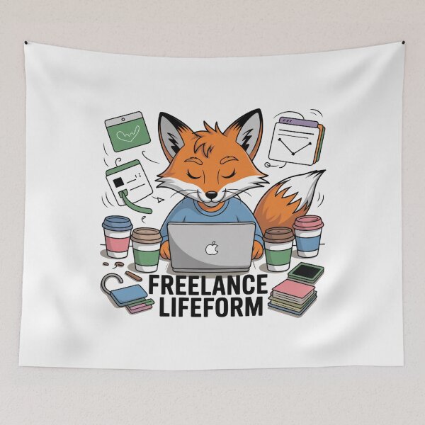Item preview, Freelance Lifeform – Fox at Work Cute Hustle Design designed and sold by ArtByYunus.