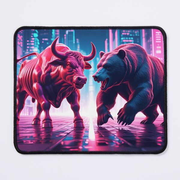 Item preview, Bull vs Bear Forex Showdown Neon Cyberpunk Trading Art designed and sold by SAarcado.