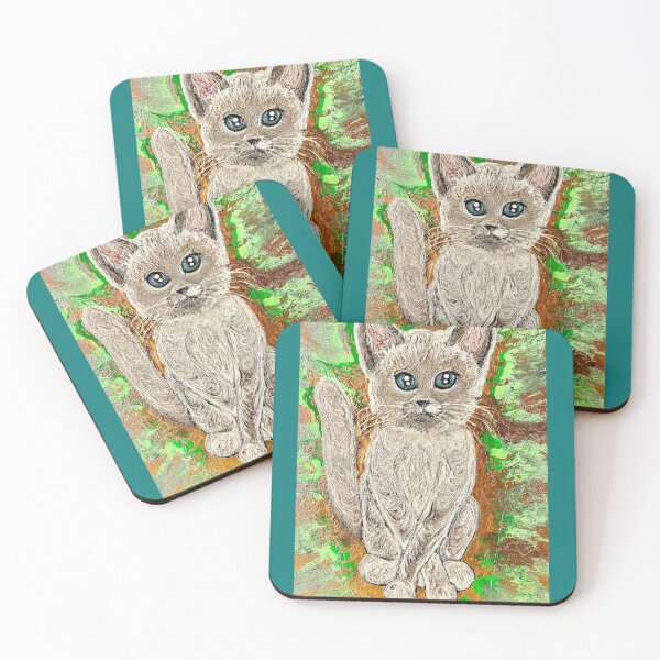 Item preview, Snow Siamese Cat Green and Gold Background designed and sold by PGKINART.