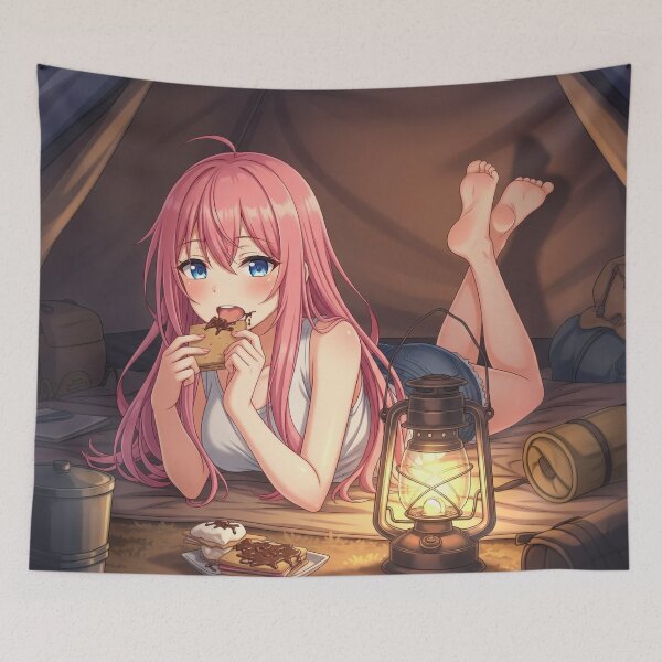 Item preview, Waifu in a tent eating a snack under the lamplight designed and sold by GerwantSHOP.
