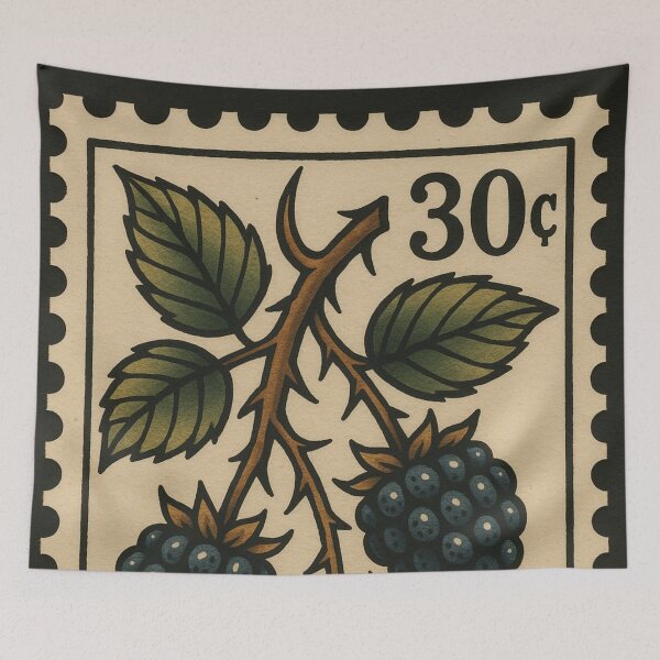 Item preview, Postage Stamp Blackberries PNW Retro Poster Hiking Vintage designed and sold by Wild Blood Designs.