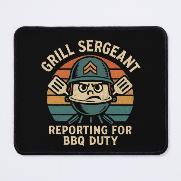 Item preview, “Grill Sergeant — Reporting for BBQ Duty” — Funny Retro Dad BBQ Shirt designed and sold by RetiredAndRude.