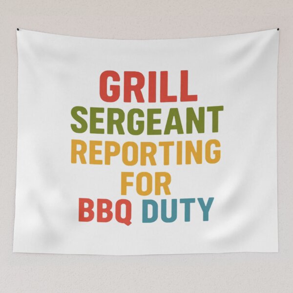 Item preview, “Grill Sergeant — Reporting for BBQ Duty” — Funny Retro Dad BBQ Shirt designed and sold by RetiredAndRude.