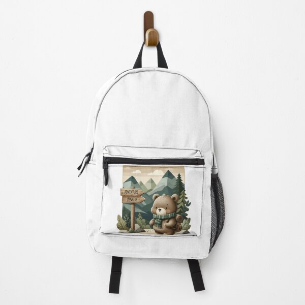 Item preview, Adventure Awaits” bear • Cute bear Backpack Painting • Travel Quote Illustration designed and sold by UmcommonGoods.