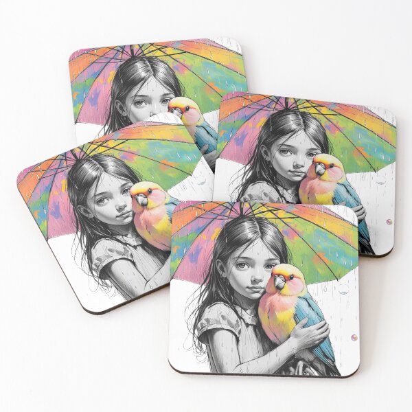Item preview, Girl With a Parrot and a Colorful Umbrella 5 designed and sold by AlinaSCorner.