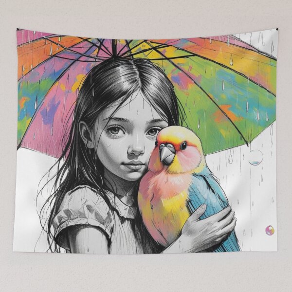 Item preview, Girl With a Parrot and a Colorful Umbrella 5 designed and sold by AlinaSCorner.