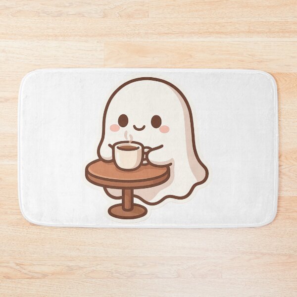 Item preview, Kawaii ghost drinking coffee – cute and cozy illustration designed and sold by LoomisDreams.