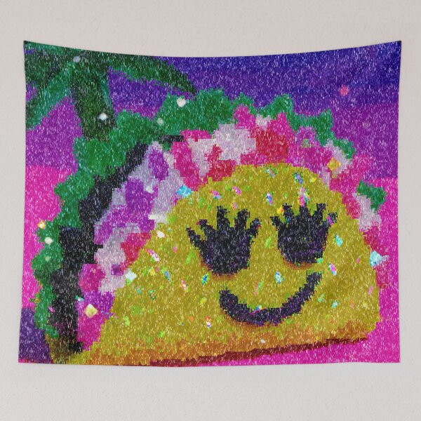 Item preview, Smiling Pixel Glitter Taco Under Palm Tree designed and sold by bubblegoth.
