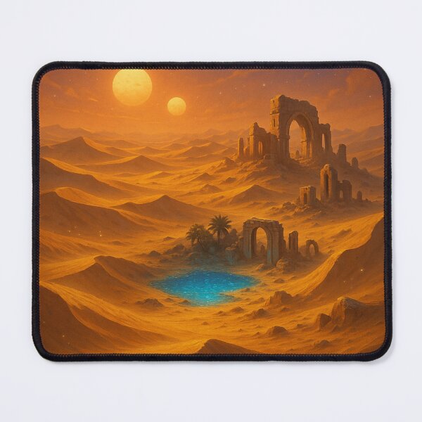 Item preview, Mystical desert with oasis and ruins – twin suns in an alien sky designed and sold by LoomisDreams.