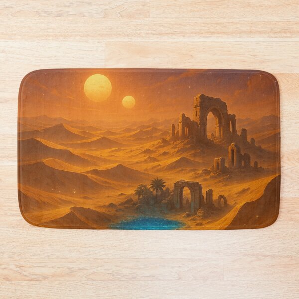 Item preview, Mystical desert with oasis and ruins – twin suns in an alien sky designed and sold by LoomisDreams.