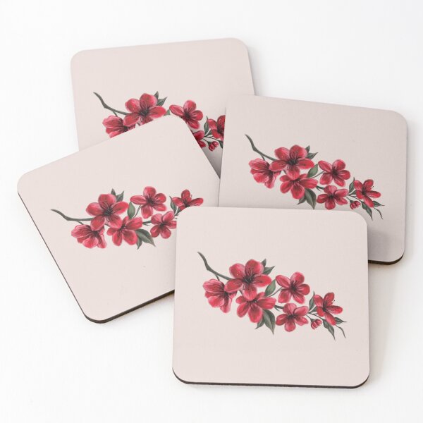 Item preview, Red Cherry Blossom Sakura Flower branch illustration designed and sold by Scarlet Swan.
