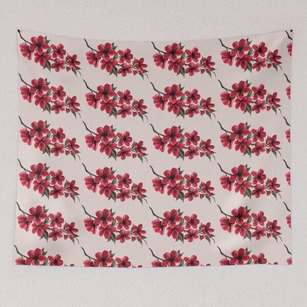 Item preview, Red Cherry Blossom Sakura Flower branch illustration designed and sold by Scarlet Swan.