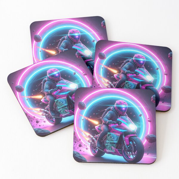 Item preview, Galactic Rider – Neon Cosmic Motorcycle in Warp Speed Tunnel designed and sold by Cullinan Art.