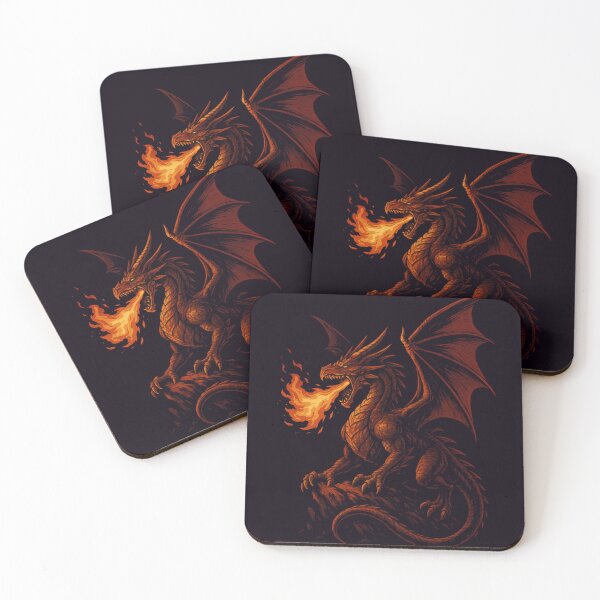 Item preview, Fiery red dragon breathing flames in a bold, dynamic style designed and sold by Nazardes.
