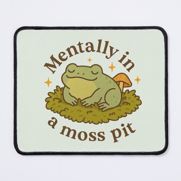 Item preview, Mentally in a Moss Pit – Cozy Frog Sticker for Tired Brains designed and sold by SnugbugStudios.