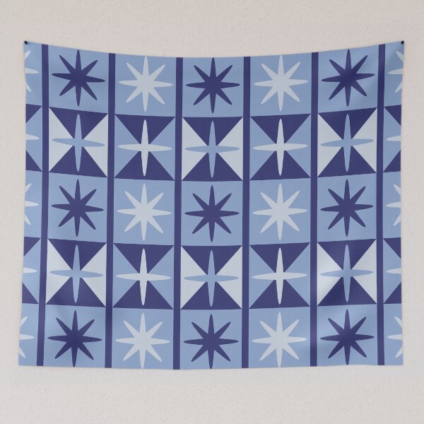 Item preview, Mid Century Modern Starburst Pattern in Blues designed and sold by tonymagnerart.
