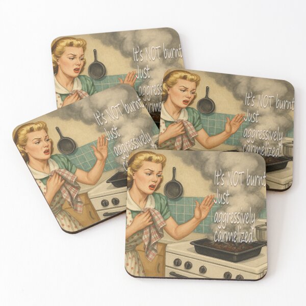 Item preview, “Aggressively Caramelized” – Funny Retro Kitchen Disaster Art designed and sold by Espinoza Creative.
