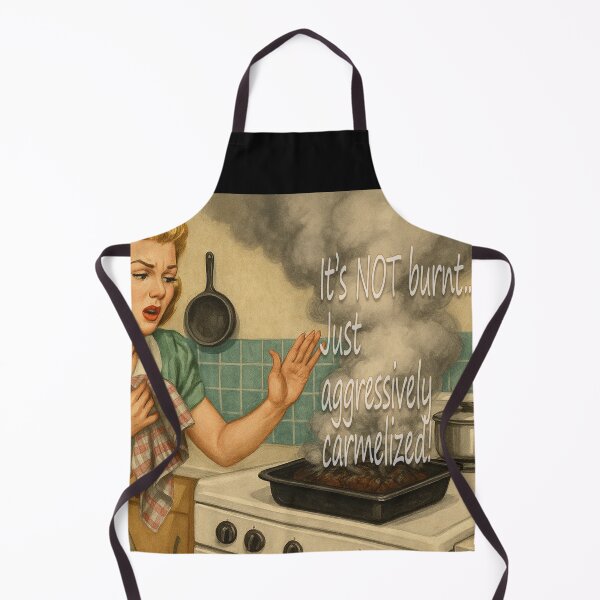 Item preview, “Aggressively Caramelized” – Funny Retro Kitchen Disaster Art designed and sold by Espinoza Creative.