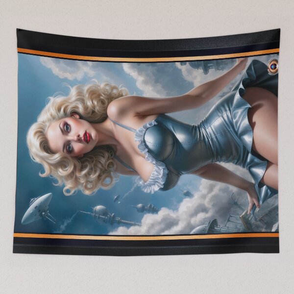 Item preview, Pinup Girl And The Flying Saucers; Aella's Strange Fate Striking AI Concept Art by Xzendor7 designed and sold by Xzendor7 Digital Art Creations.