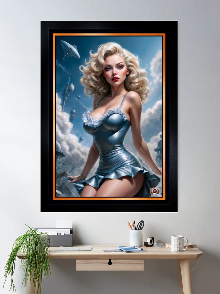 Pinup Girl And The Flying Saucers; Aella's Strange Fate Striking AI Concept Art by Xzendor7 Room Decor Poster Art Print
