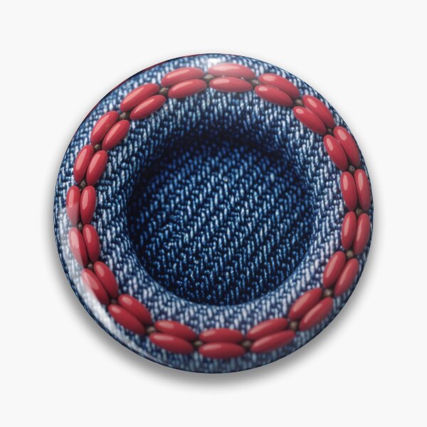 Item preview, Close Up of Blue Denim Fabric with Red Stitched Circular Cutouts designed and sold by Creative88Art.