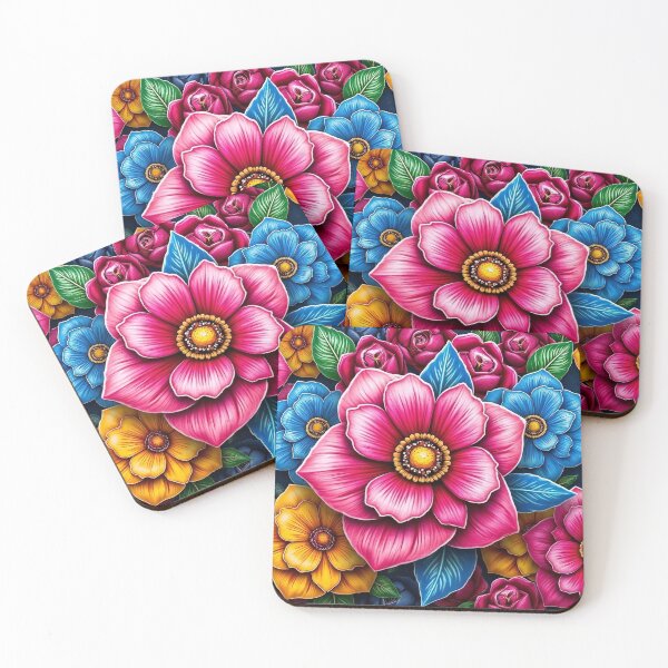 Item preview, Vibrant Floral Design with Pink, Blue, and Yellow Flowers designed and sold by Creative88Art.