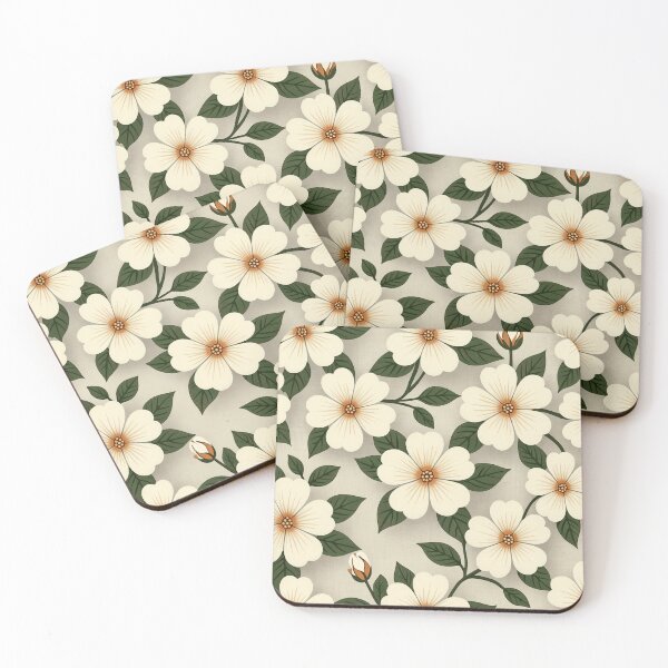 Item preview, Seamless Floral Pattern with Cream Flowers and Green Leaves designed and sold by Creative88Art.