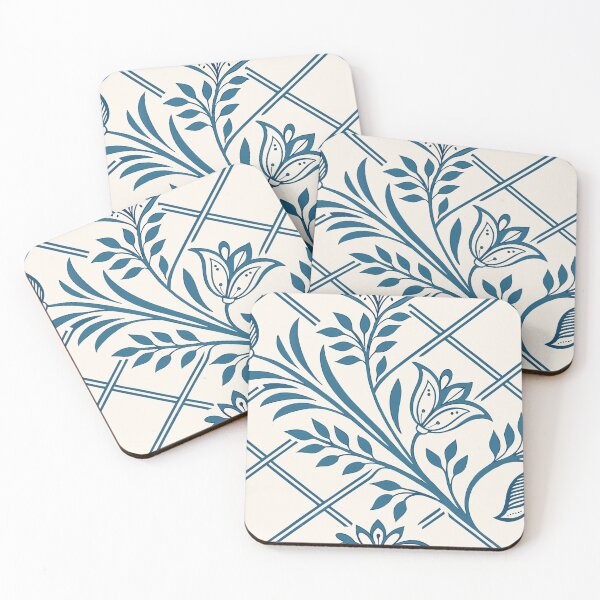 Item preview, Symmetrical Floral Pattern with Blue Tulips and Daisies on Cream designed and sold by Creative88Art.