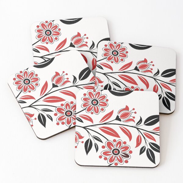 Item preview, Symmetrical Floral Design with Black, Red, and White Color Scheme designed and sold by Creative88Art.