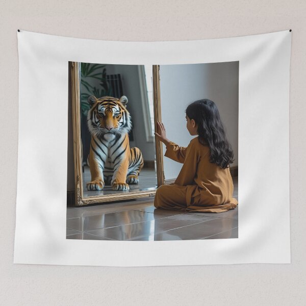 Item preview, Girl seeing her reflection of a tiger designed and sold by WildSoul04.