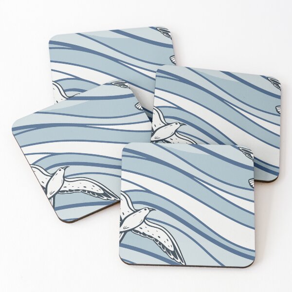Item preview, Illustration of Two Seagulls in Flight with Abstract Blue Waves designed and sold by Creative88Art.