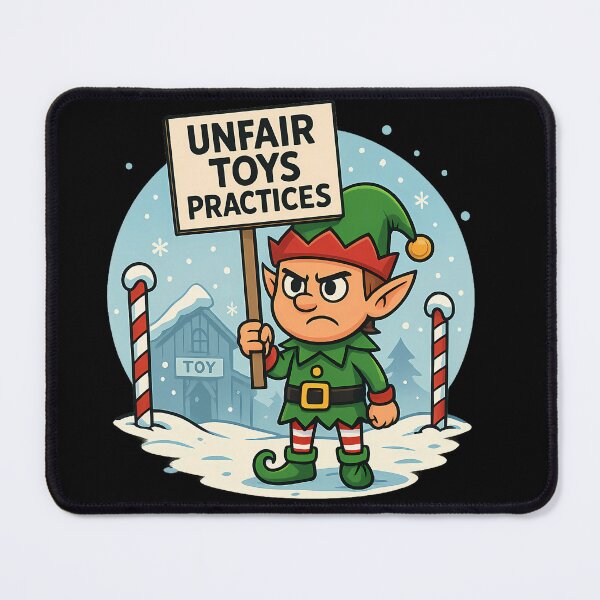 Item preview, Angry Elf Protest – Funny North Pole Strike Cartoon designed and sold by ArcadiaSilence.