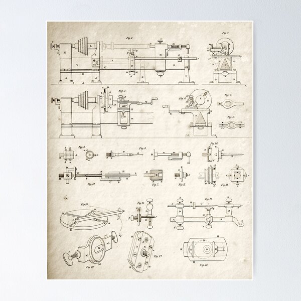 Item preview, Antique Wood Turning Lathes Mechanical Drawing, 1813 designed and sold by PrintsAntiqua.