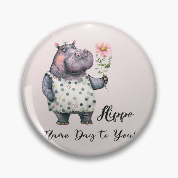 Item preview, Hippo Name Day to You with a Pink Flower designed and sold by EmeraldeaArt.