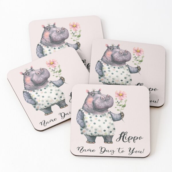 Item preview, Hippo Name Day to You with a Pink Flower designed and sold by EmeraldeaArt.