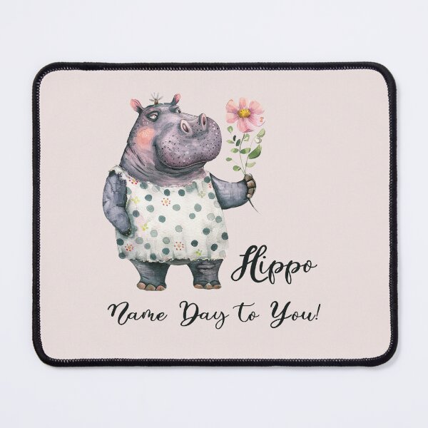 Item preview, Hippo Name Day to You with a Pink Flower designed and sold by EmeraldeaArt.