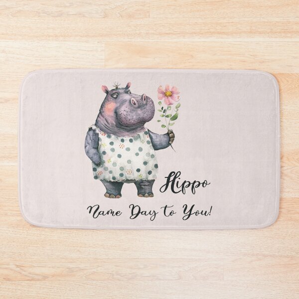Item preview, Hippo Name Day to You with a Pink Flower designed and sold by EmeraldeaArt.