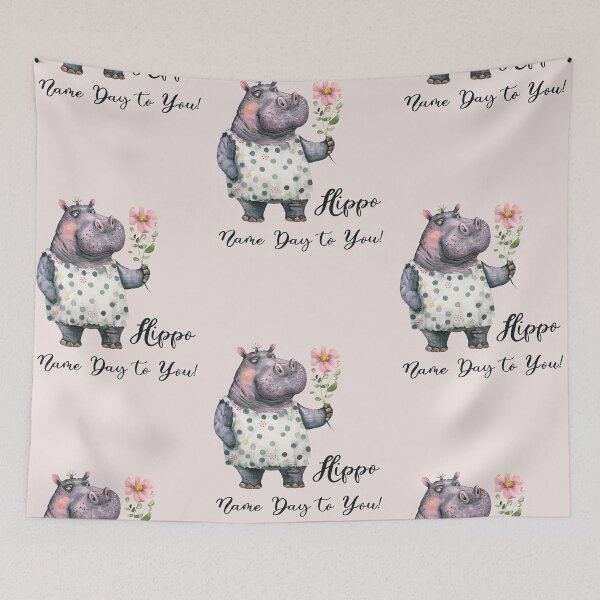 Item preview, Hippo Name Day to You with a Pink Flower designed and sold by EmeraldeaArt.